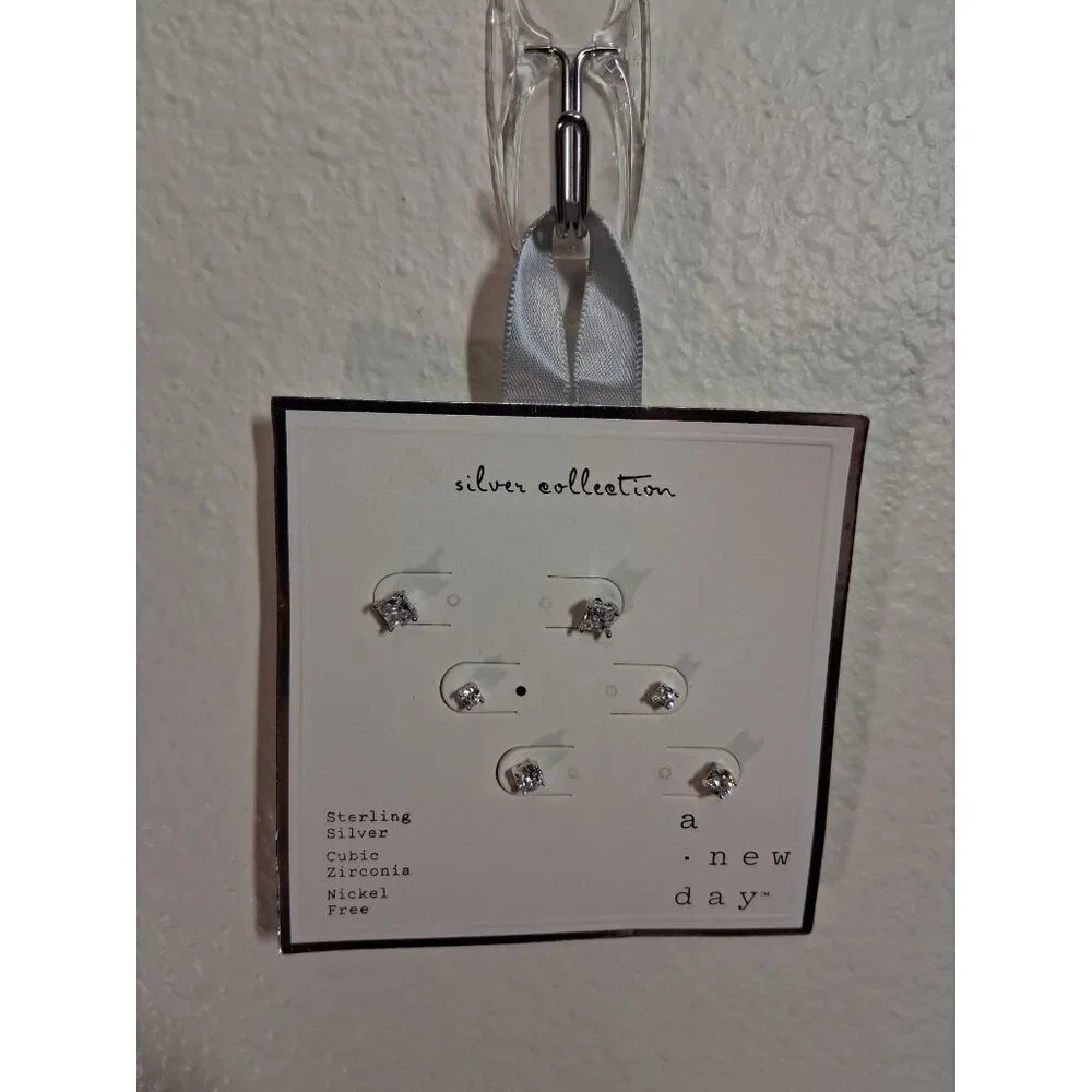 NWT A New Day Sterling Silver Earrings Studs Cubic Zirconia Nickel Free